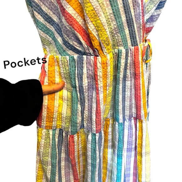 J.Crew Faux-wrap Midi Sundress, 12, Rainbow Gingham Seersucker Multi-colour - Picture 9 of 16